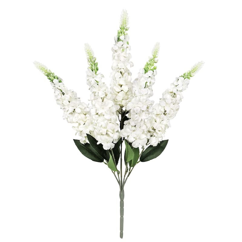 Set of 2 White Artificial Larkspur Flower Stem Bush Bouquet 23in - 23" L x 8" W x 8" DP
