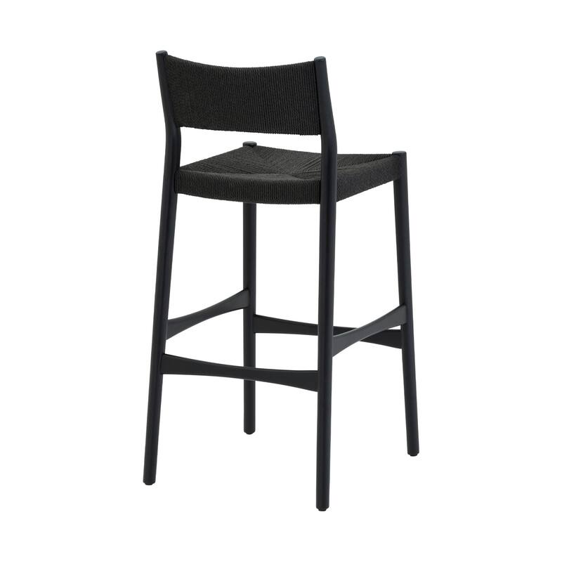 Rie Counter Stool Chair, Danish Inspired Panel Back, Black Woven Paper Cord