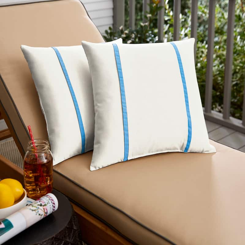 Sorra Home Sunbrella Outdoor Double Petite Flange Pillow Set of 2 - Sunbrella - Canvas Natural/Canvas Capri - 16 in H x 16 in W x 6 in D