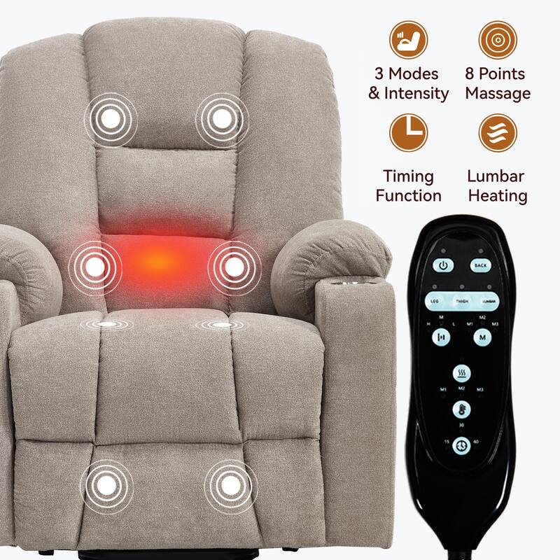Power Lift Recliner Chair with Massage and Heat for Elderly, Overstuffed Wide Recliners, Heavy Duty Motion Mechanism