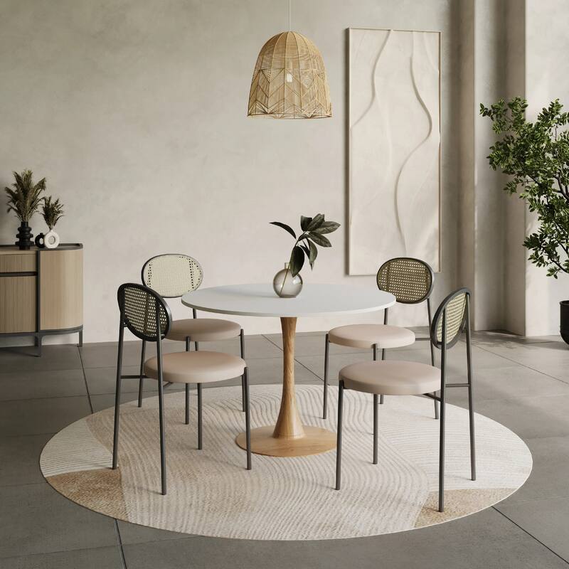 Bristol 40" Round Dining Table with Sintered Stone Top and Natural Wood Steel Pedestal Base for Modern Kitchen and Dining Room