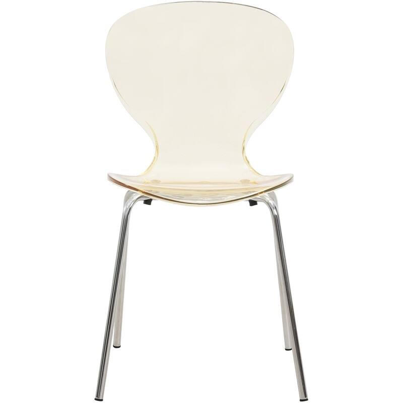 Oyster Modern Stackable Plastic Dining Chair with Curved Backrest and Accent Chrome Legs for Kitchen or Café Use Set of 2