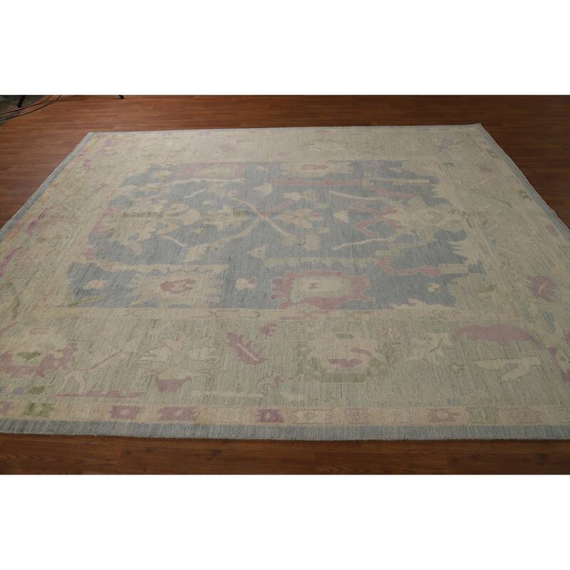 Hand Knotted Oriental 100% Wool Carpet Transitional All-Over Navy Blue & Blues Oushak Area Rug - 9' 9'' X 8' 0''
