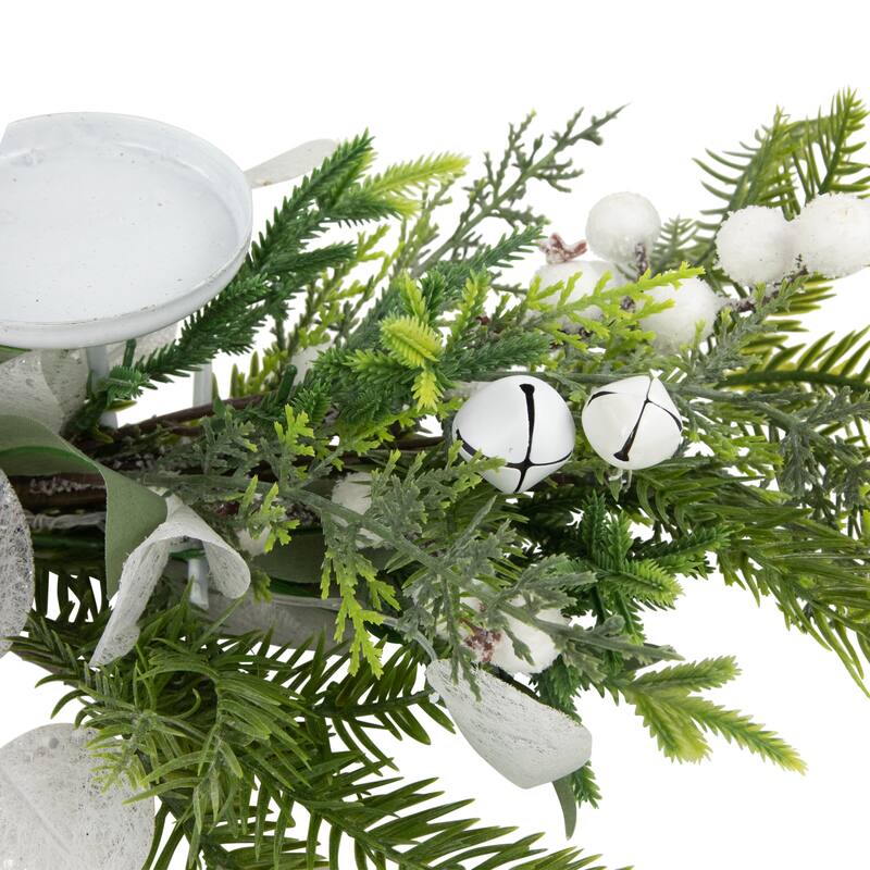 Mixed Foliage and Jingle Bell Christmas Pillar Candle Holder - 29"