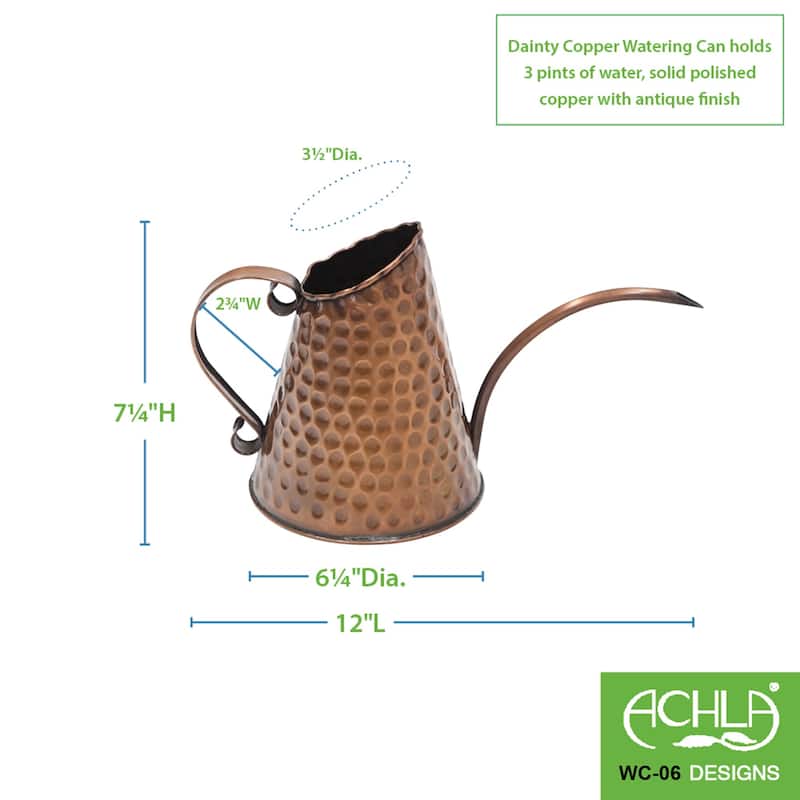 Achla Designs Dainty Hammered Watering Can, 12 Inch Long, Copper Finish - 12"