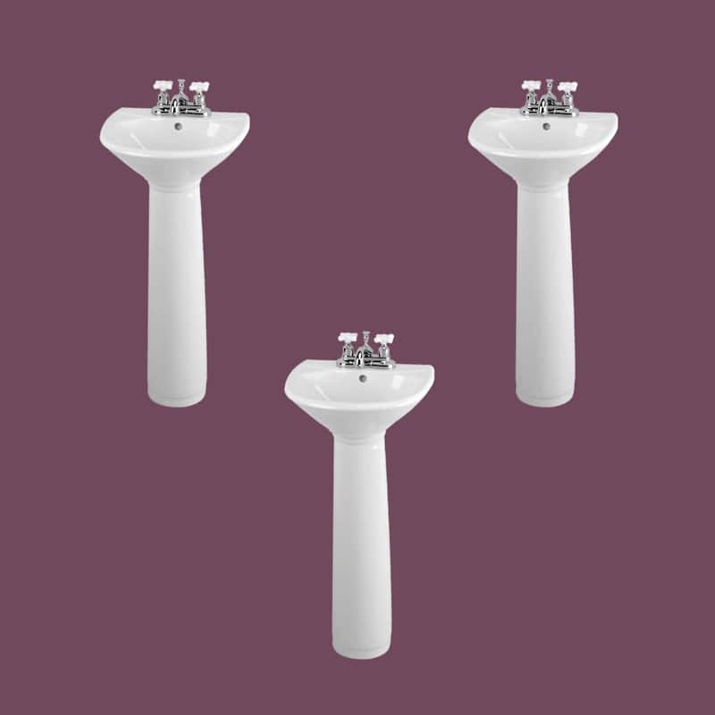 White Porcelain 16" Pedestal Sink White Sink with Overflow Pack of 3 Renovators Supply