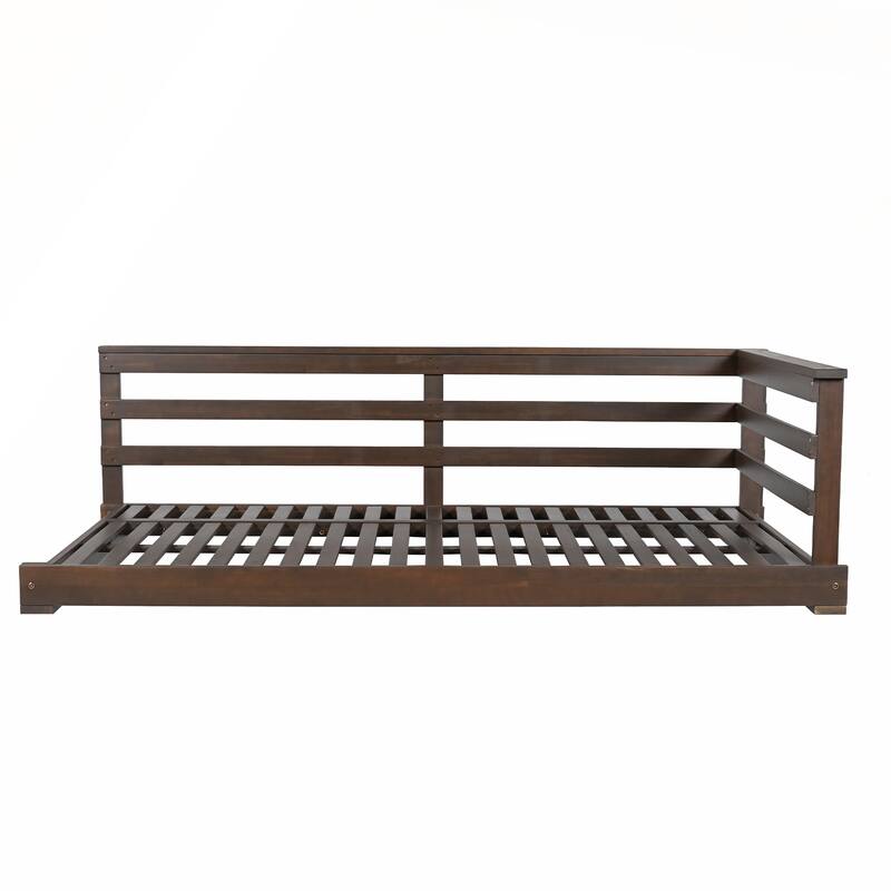 Country Patio Wooden Twin Size Swing Daybed with 4pcs 96-inch Hemp Ropes for Backyard and Garden