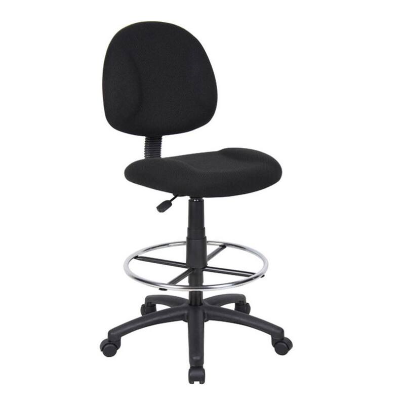 Jea Drafting Stool Chair, Black Tweed, Contoured Back and Footring