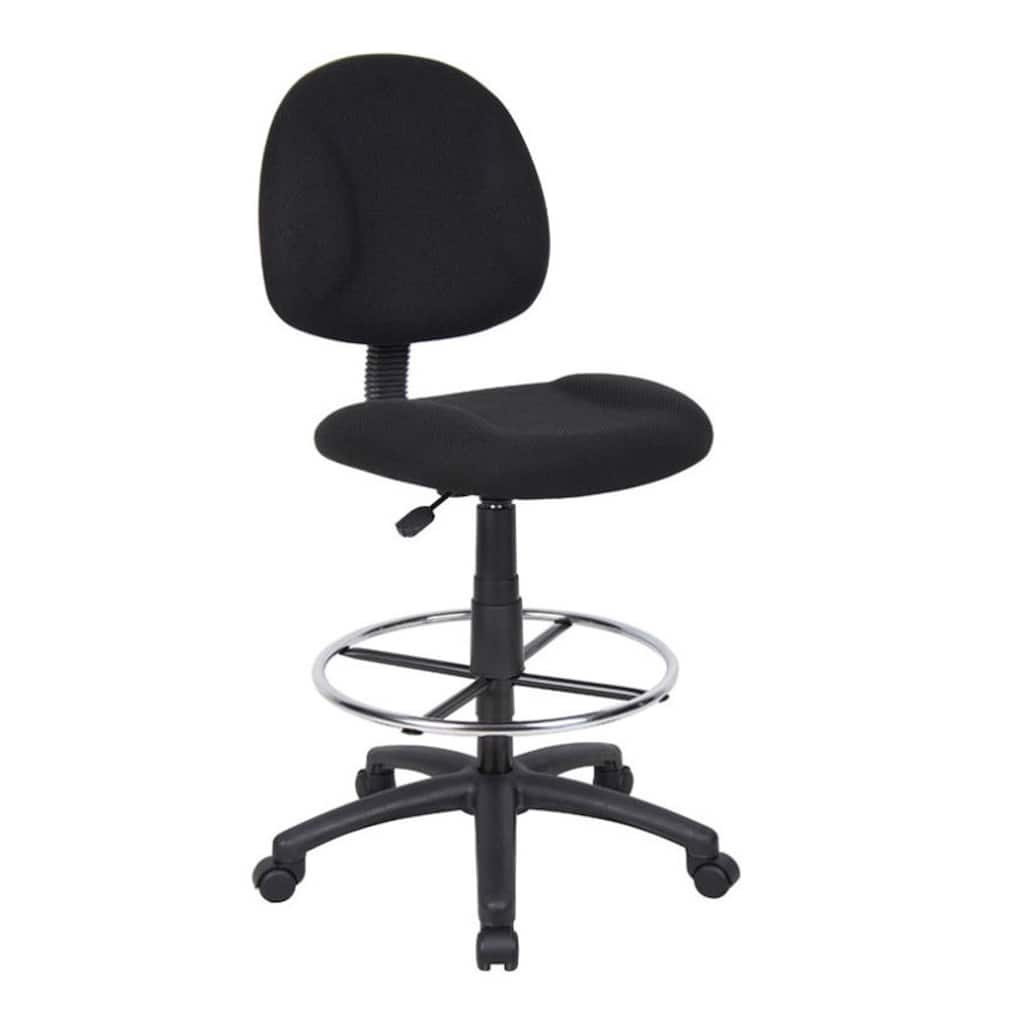 Jea Drafting Stool Chair, Black Tweed, Contoured Back and Footring