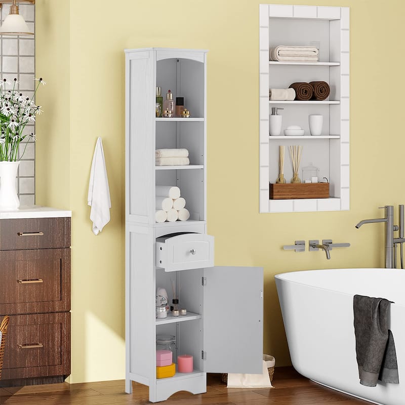 Freestanding Tall Bathroom Storage Cabinet with Anti-Tipping Device - White