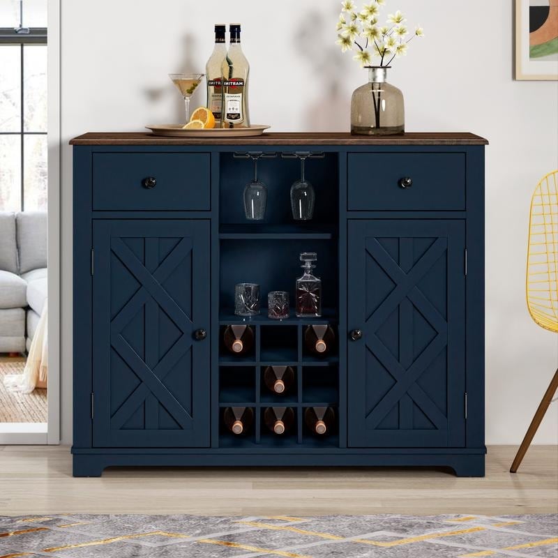 47 in. Modern X-Door Wine Cabinet w/ Built-in Wine Rack - 47" in Width