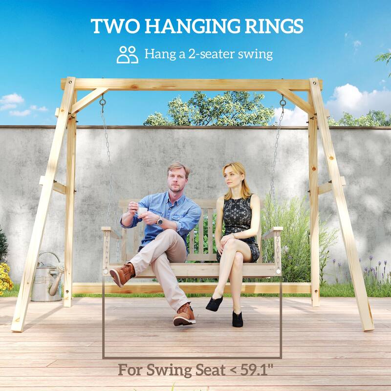 Outsunny 770lbs Porch Swing Frame, Heavy Duty A-Frame Wooden Swing Stand , Freestanding Hanging Chair Stand Only