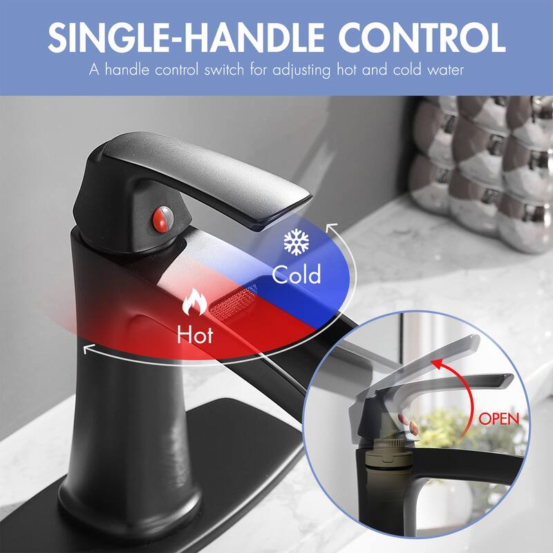 Single hole 1-handle Waterfall Handle Bathroom Sink Faucet with Drain with Deck Plate