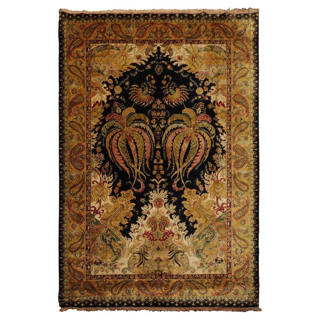 Agra Traditional Botanical Plush Pile Tea Wash Silky Sheen 6'2''x9'3'' Hand Knotted New Zealand Wool Green Rug - 6' 2'' x 9' 3''