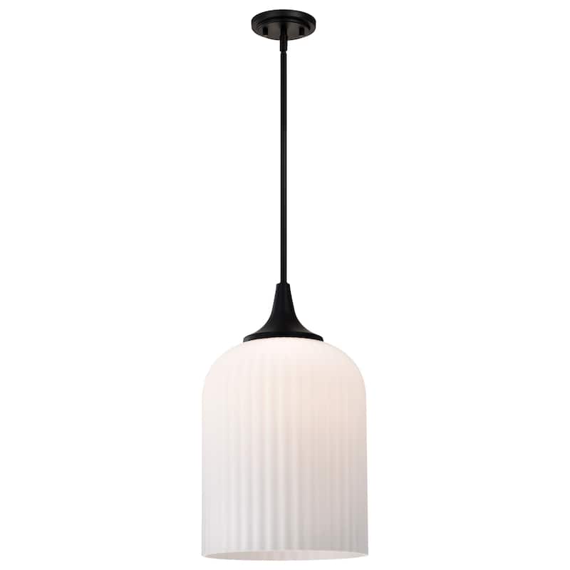 Solara Pendant Matte Black Finish Frosted Ribbed Glass - Matte Black