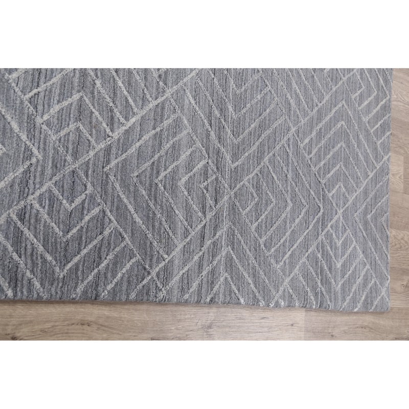 Grey Geometric Modern Moroccan Oriental Area Rug Wool Hand-knotted - 5'1" x 7'10"