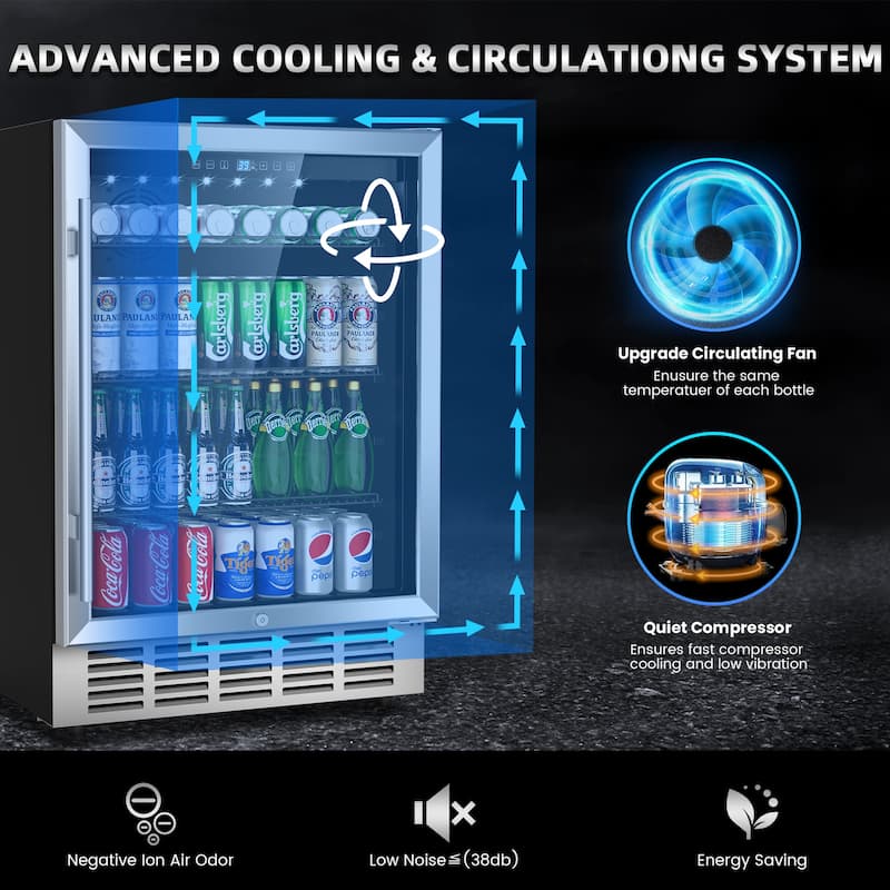 24 Inch Beverage Refrigerator, Built-in/Freestanding Wine Beverage Cooler, Under Counter Beer Fridge