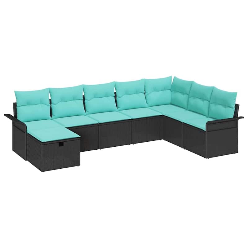 vidaXL 8/9 Piece Garden Sofa Set with Cushions Black Poly Rattan - 117.1×73.8×27.2