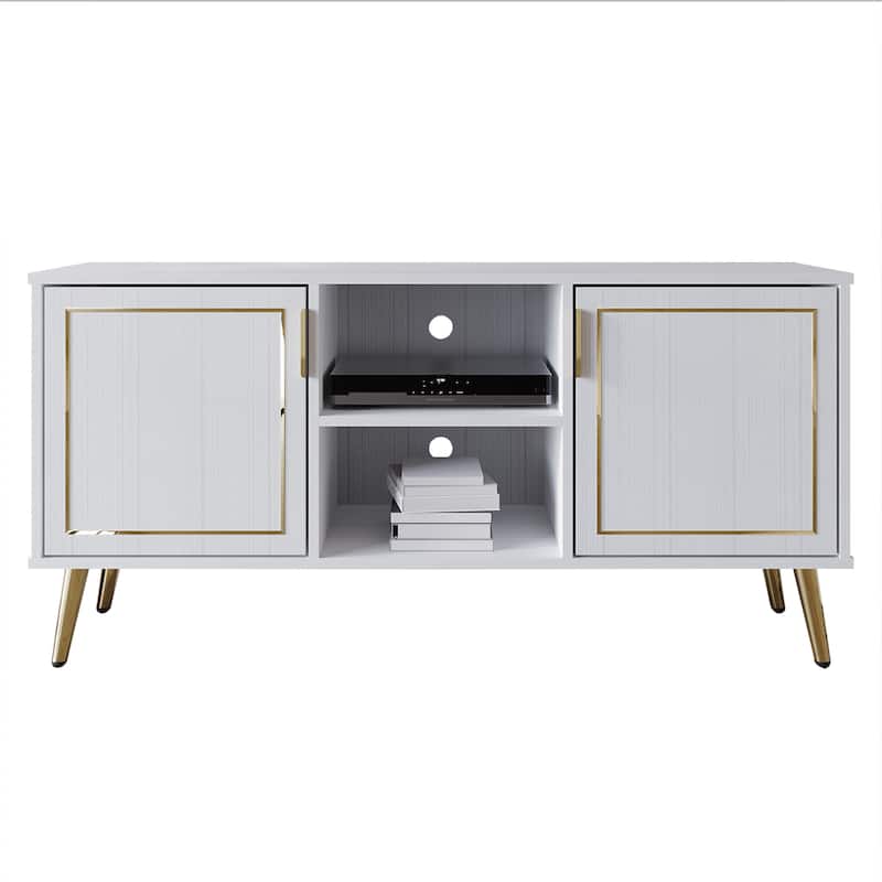 CraftPorch Elegant Modern Gold Metal Legs TV Stand Console - White