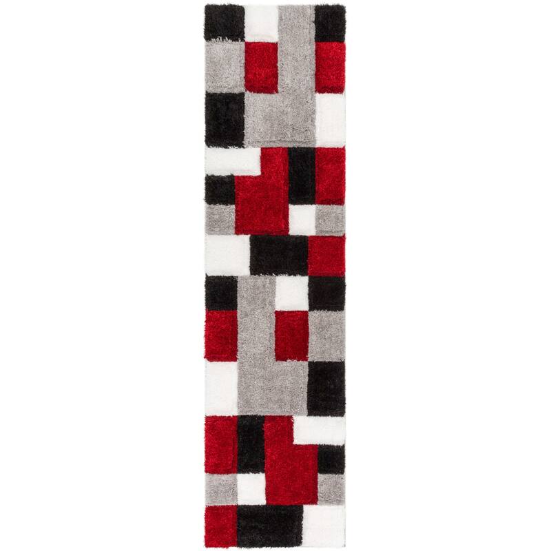 Well Woven San Francisco Escondido Geometric Shag Area Rug - 2' 7" x 9' 10" - Red - Runner