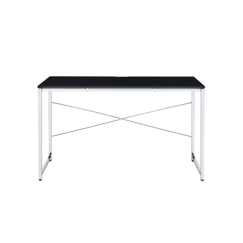 Black Wood Top Writing Desk with Silver Metal Base, Reversible