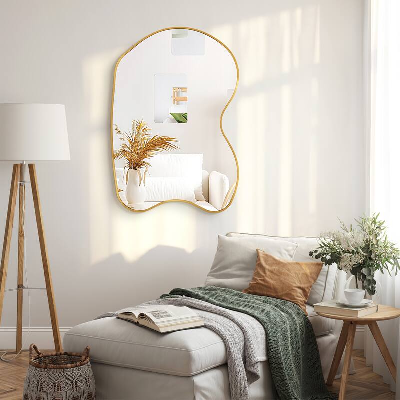 Irregular Aluminum Alloy Framed Asymmetrical Wall Mirror with Functional Charm