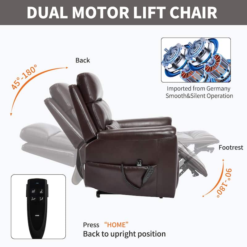 Roomfitters Dual Motor Power Lift Recliner 180 Flat Infinite Position Heat Massage Heavy Duty Leatherair Sofa