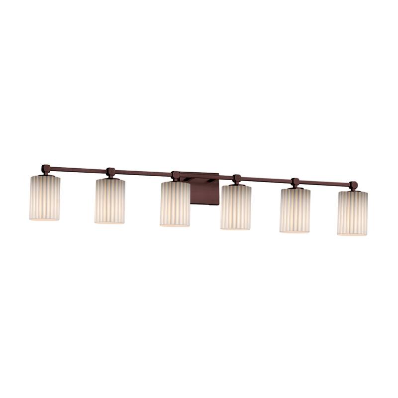 Justice Design Limoges Tetra 6-light Dark Bronze Bath Bar, Pleats Cylinder - Flat Rim Shade