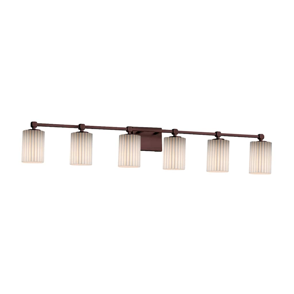 Justice Design Limoges Tetra 6-light Dark Bronze Bath Bar, Pleats Cylinder - Flat Rim Shade