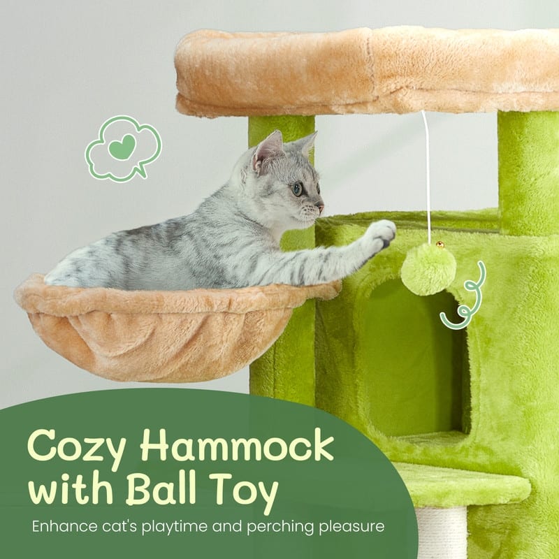 Yellow & Green Cat Tree with Large Padded Perch