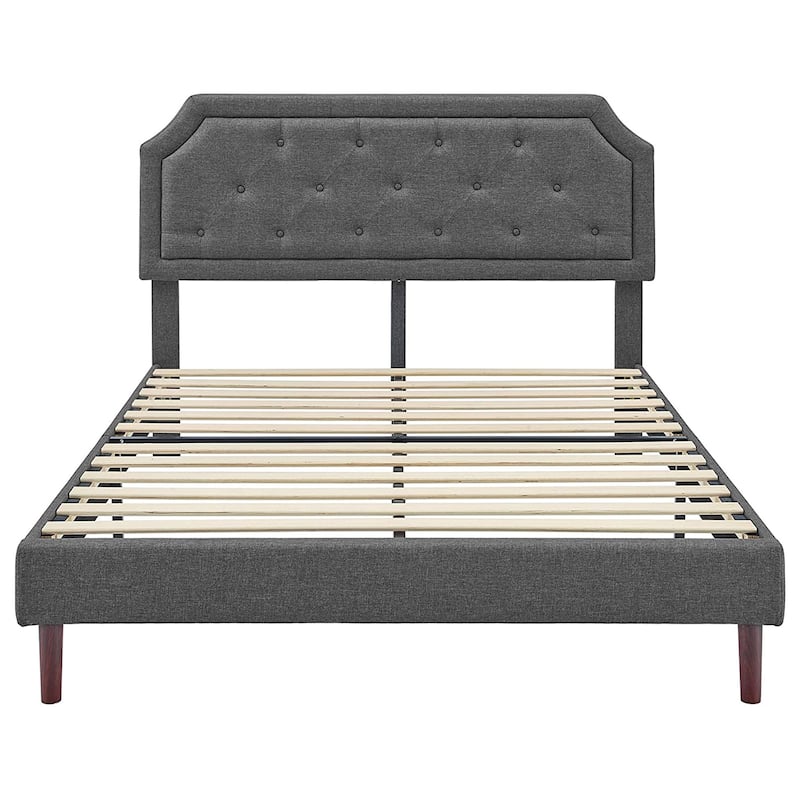 BIKAHOM Upholstered Platform Bed with Button Tufted Headboard, King, Dark Grey