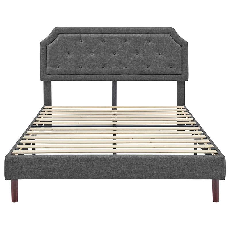BIKAHOM Upholstered Platform Bed with Button Tufted Headboard, Queen, Dark Grey
