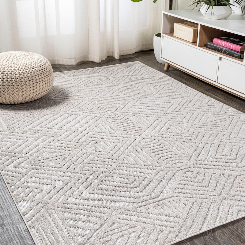 JONATHAN Y Aylan High-Low Pile Art Deco Geometric Indoor/Outdoor Area Rug
