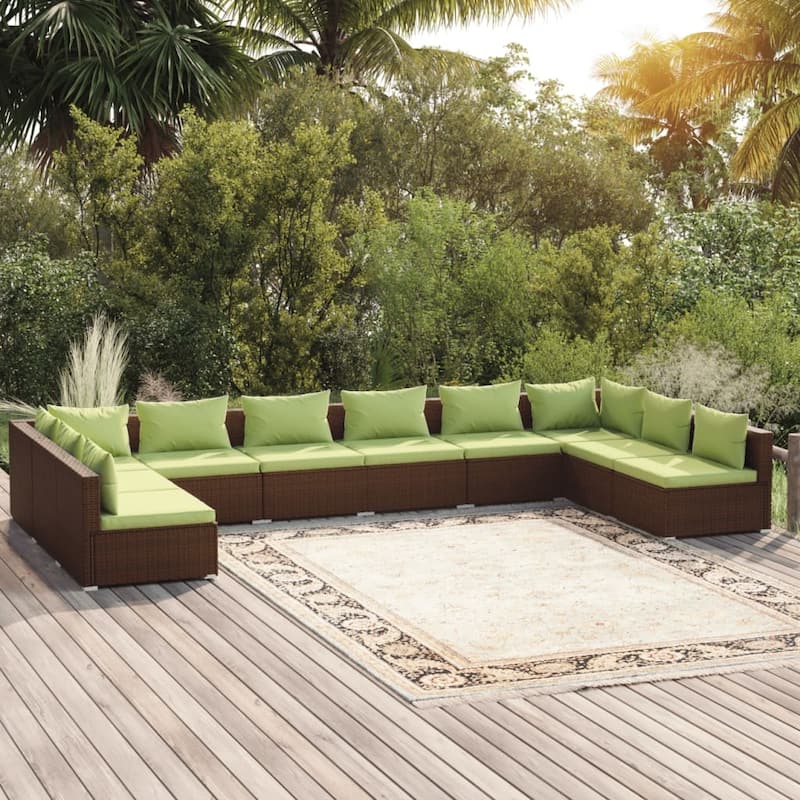 vidaXL 7 Piece Patio Lounge Set with Cushions Poly Rattan Brown - 27.6" x 27.6" x 24" - 27.6" x 27.6" x 24"