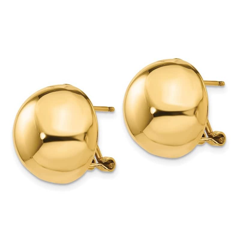 Curata 14k Yellow Gold Polished Omega back 16mm Half Ball Earrings