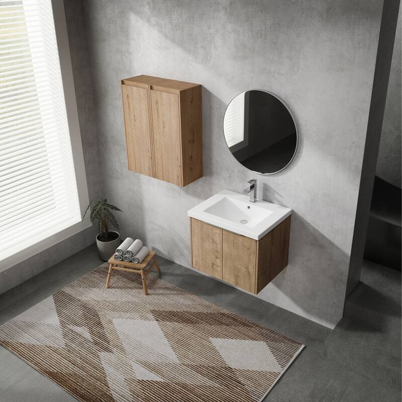 24" Floating Bathroom Vanity with Resin Sink, Side Cabinets, Soft-Close Doors, and Luxury Metal Handles