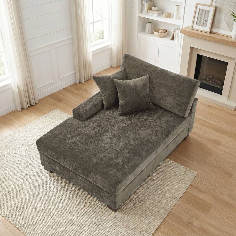 Plush Chenille Single Modular Sectional Sofa Chaise with Pillows