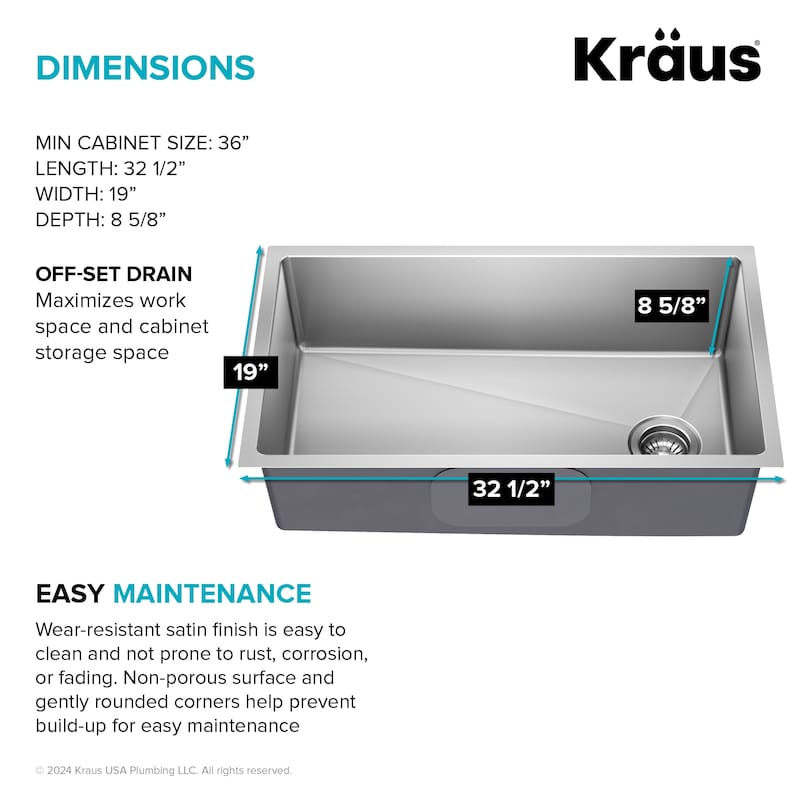 KRAUS Fairlane Undermount 18 Gauge Stainless Steel Kitchen Sink