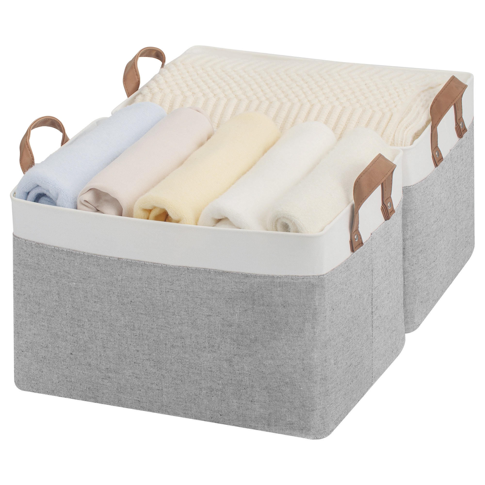 2-pack Fabric Foldable Storage Bins with Handles, Modern Storage Basket for Shelves, Closet, Dorm