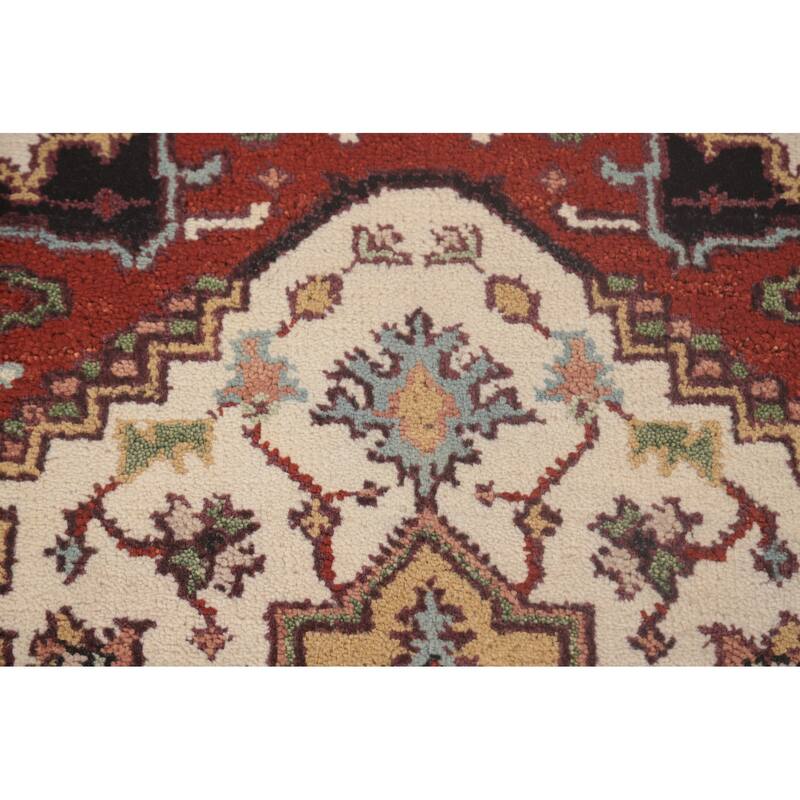 Geometric Heriz-Serapi Runner Rug Hand-Knotted Bedroom Wool Carpet - 2'6"x 8'0"