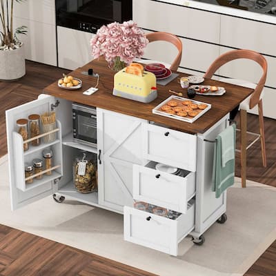 54.5″ Farmhouse Rolling Kitchen Island Cart with Power Outlets
