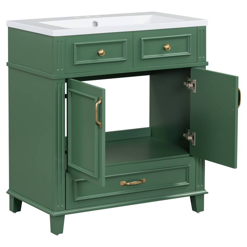 30-Inch Blue Modern Bathroom Vanity with Resin Sink, Soft-Close Doors & Multi-Purpose Storage Cabinet