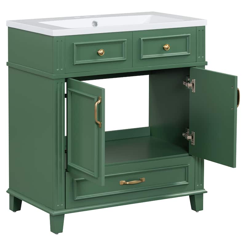 Roomfitters 30" Vanity with Resin Sink, Solid Wood Cabinet with Soft Closing Doors, Retro Freestanding Storage Style