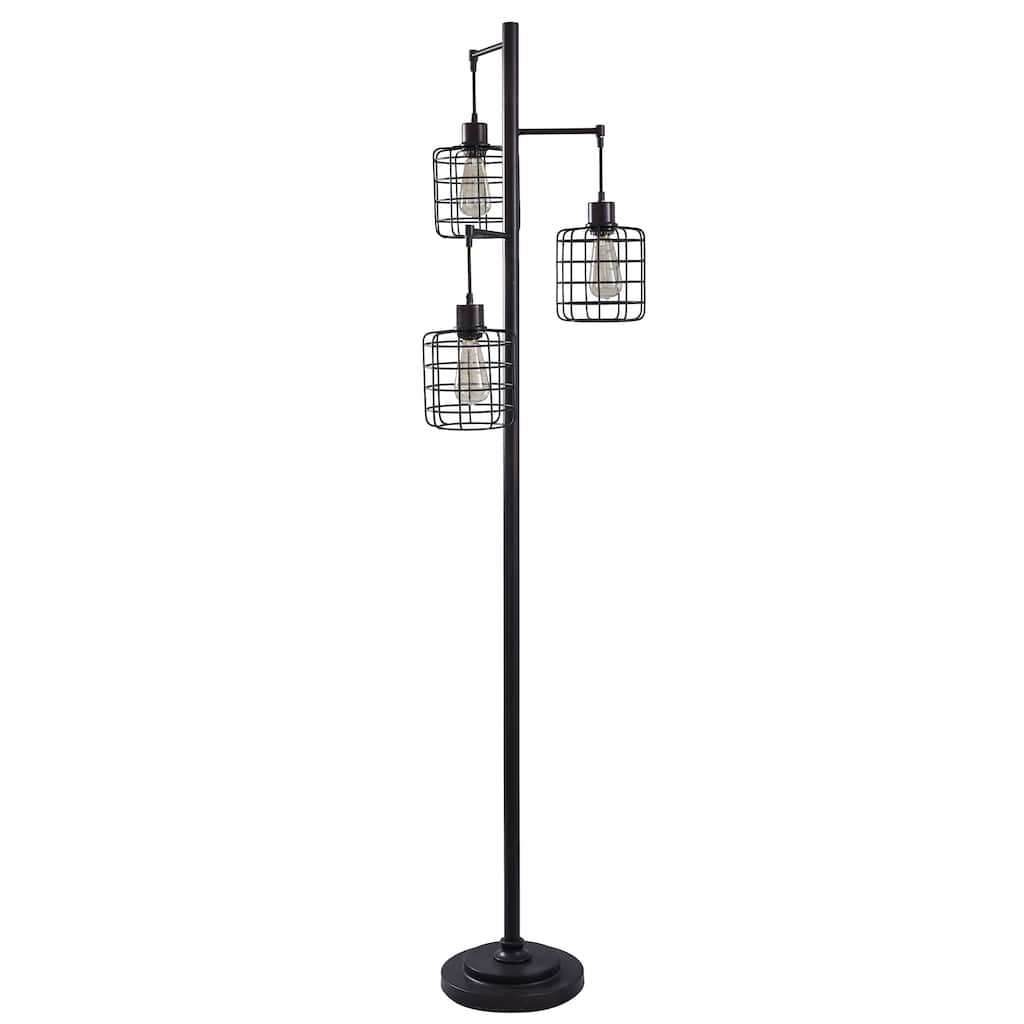 StyleCraft Madison Metal Three Pendant Floor Lamp - Bronze - Cage Shade