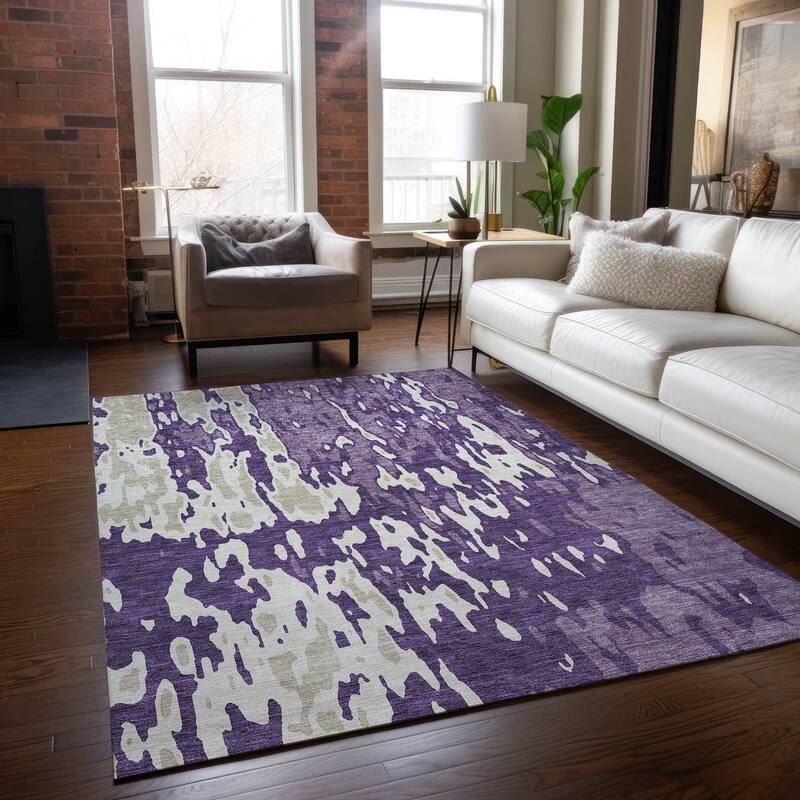 Machine Washable Indoor/ Outdoor Abstract Contemporary Chantille Rug