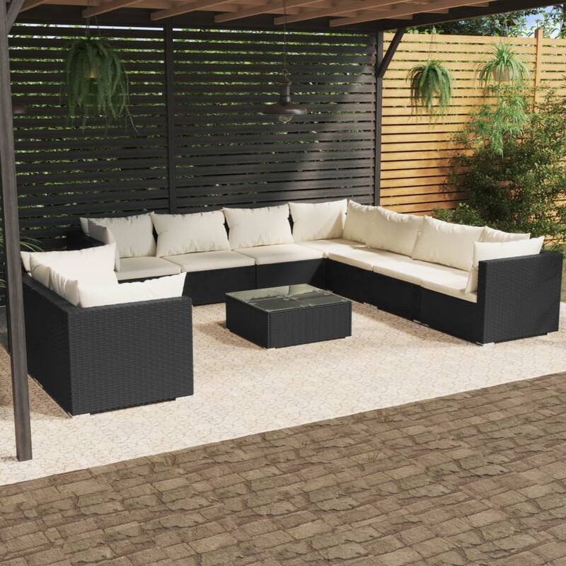 vidaXL Patio Lounge Set Outdoor Sectional Sofa Set Table Garden Poly Rattan - Black 9 x Seat cushion