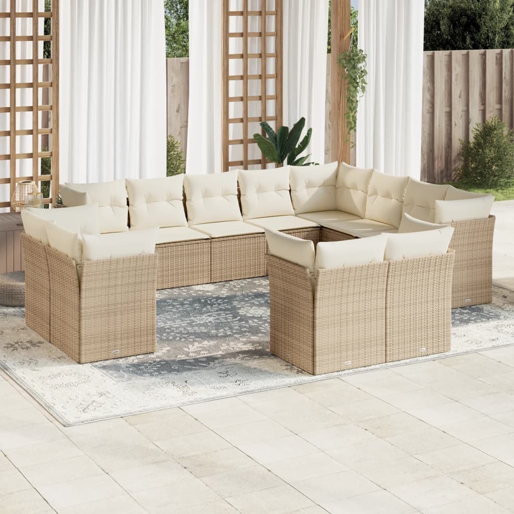 vidaXL Garden Sofa Set Beige PE Rattan 12 Piece Set Modular - 24.4 x 24.4 x 27.2