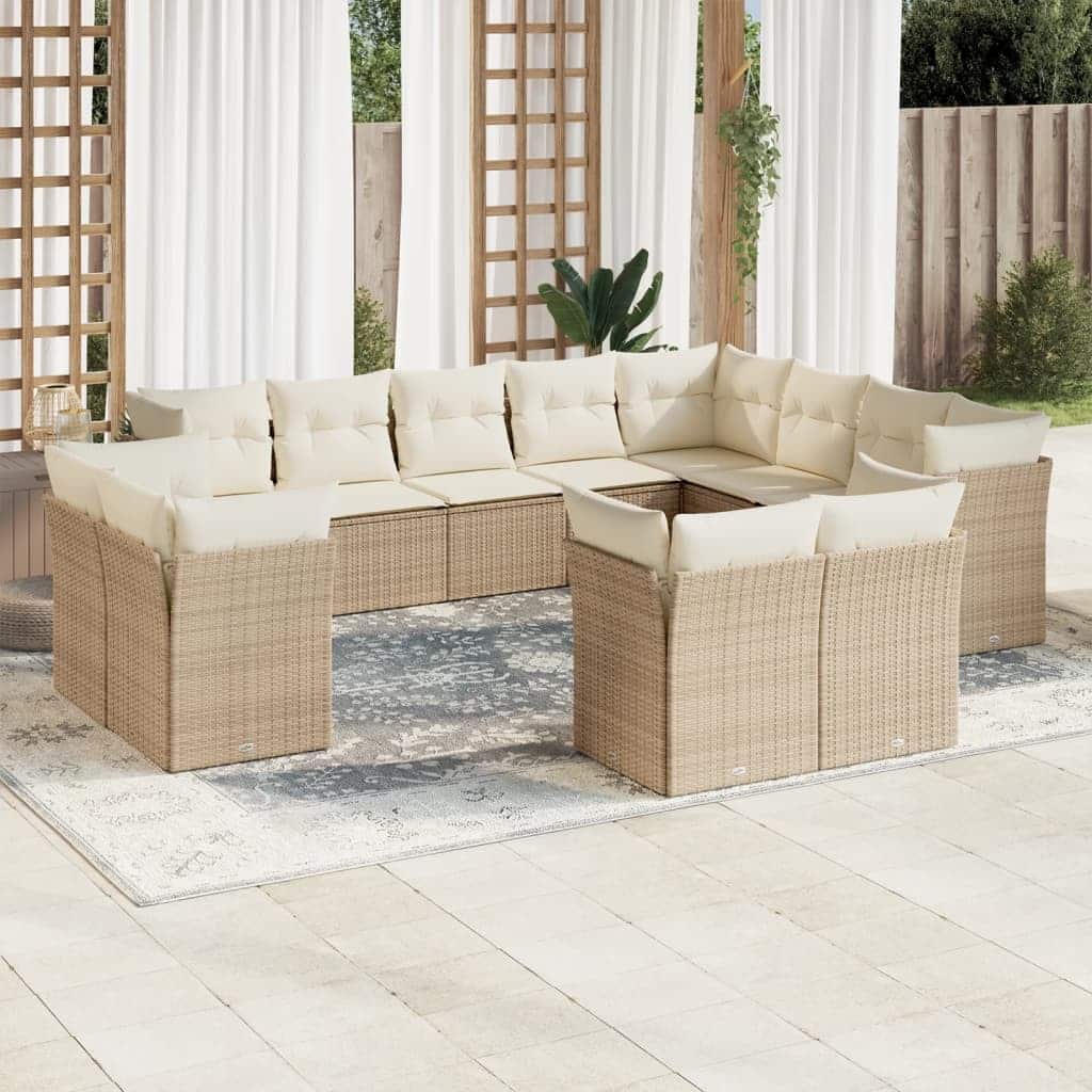 vidaXL Garden Sofa Set Beige PE Rattan 12 Piece Set Modular - 24.4 x 24.4 x 27.2