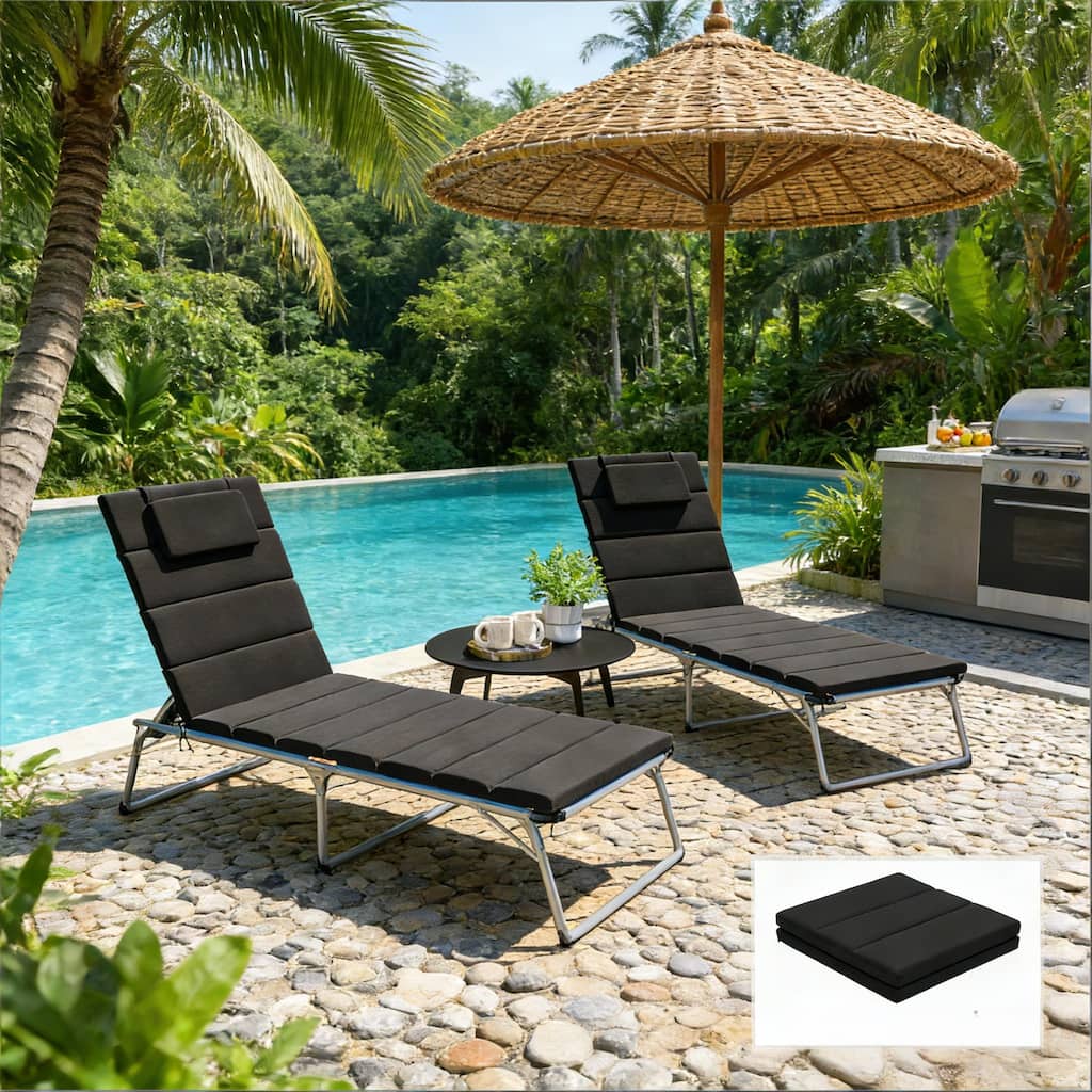 GDFStudio - Sage Outdoor Foldable Lounge Chair Cushion Set with High-resilience Foam & 6-Position Ties - 80"L