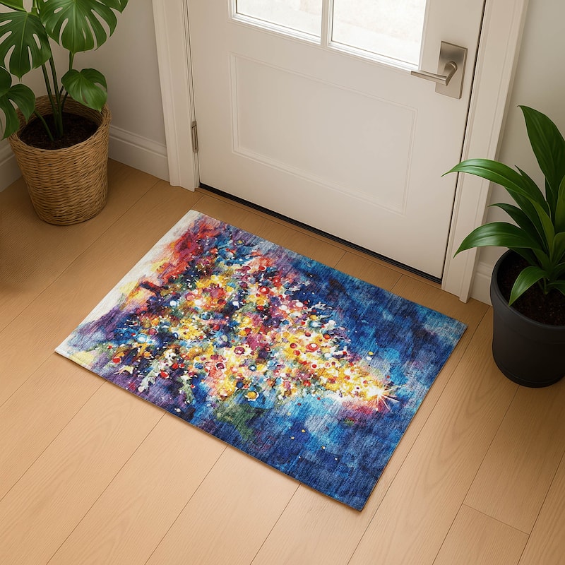 Premium Washable Super Soft Christmas Tree Mayfield Rug - Navy - 1'8" x 2'6"